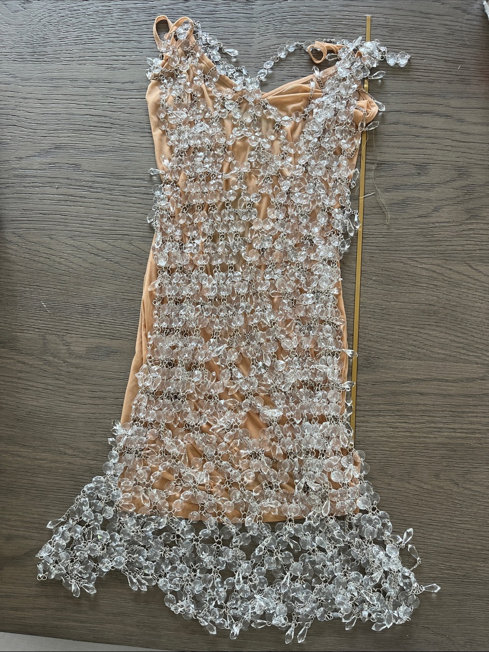Fashion Nova Nude Dress with Clear Crystal Overlay
